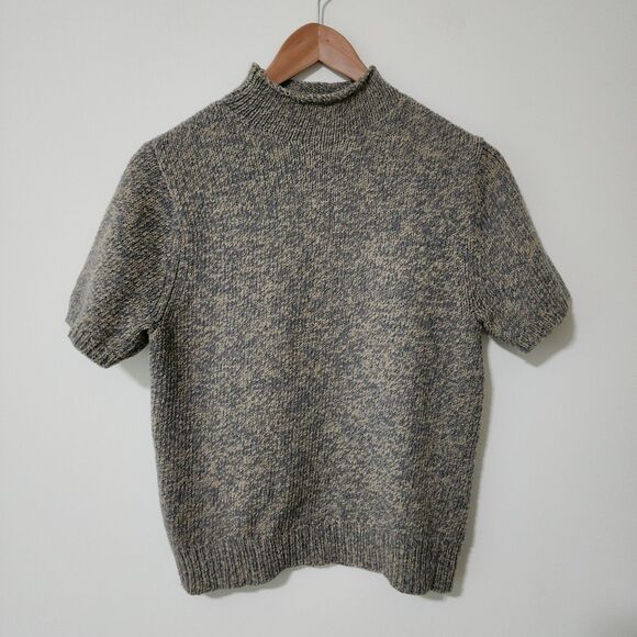 Pendleton Sweaters - Pendleton Womens Wool-Blend Knit Short Sleeve High-Neck Sweater Grey Beige Sz M
